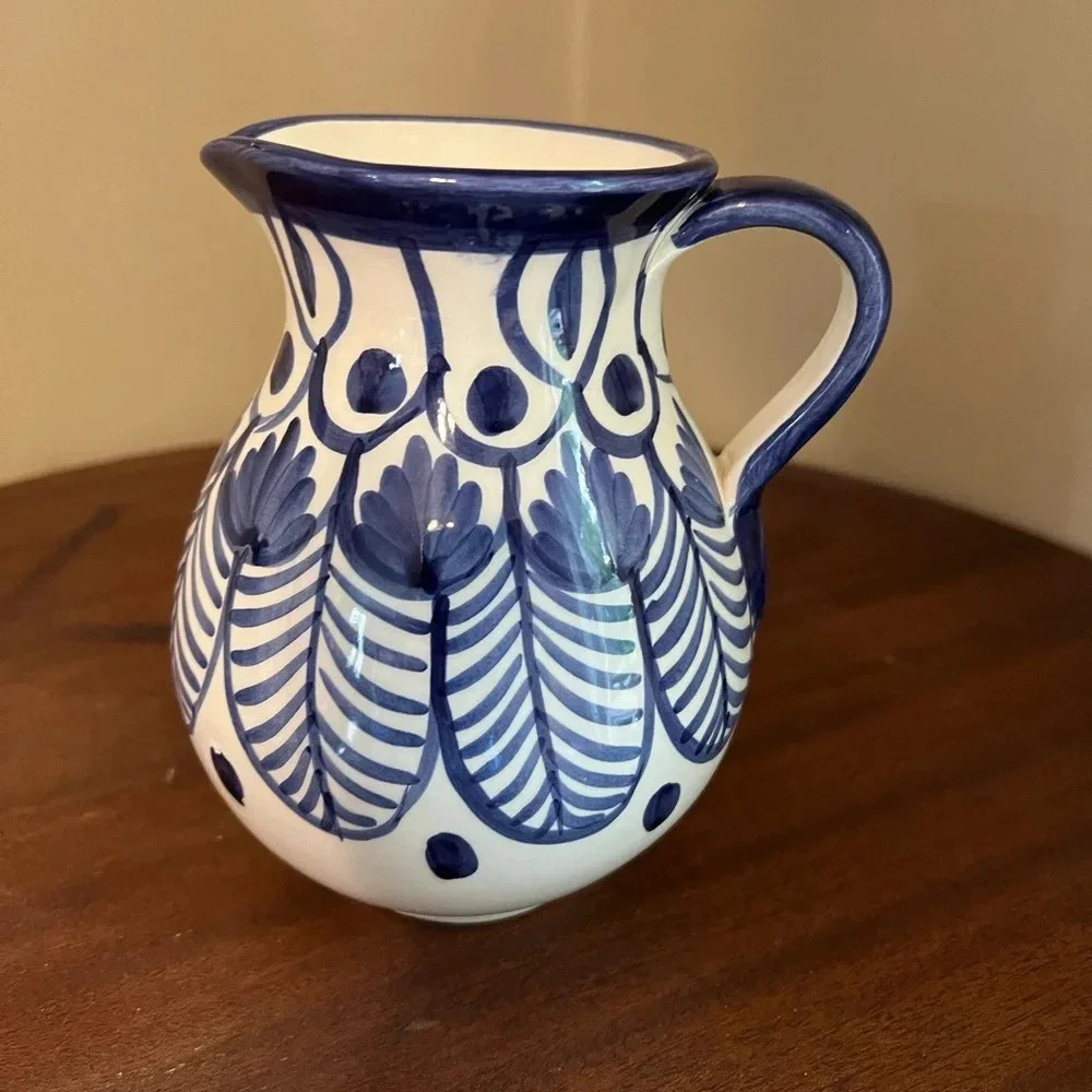 Hand Painted Blue & White Ceramica Hnos Personal Wine Pitcher Spain